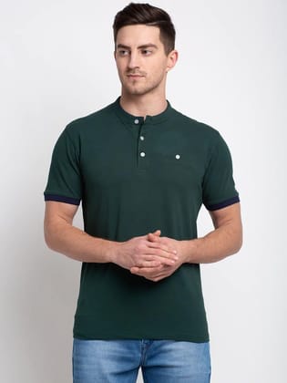 Rodamo  Men Green Solid Henley Neck T-shirt