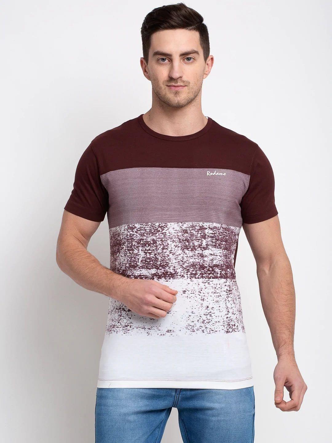 Rodamo  Men Brown Round Neck T-Shirts