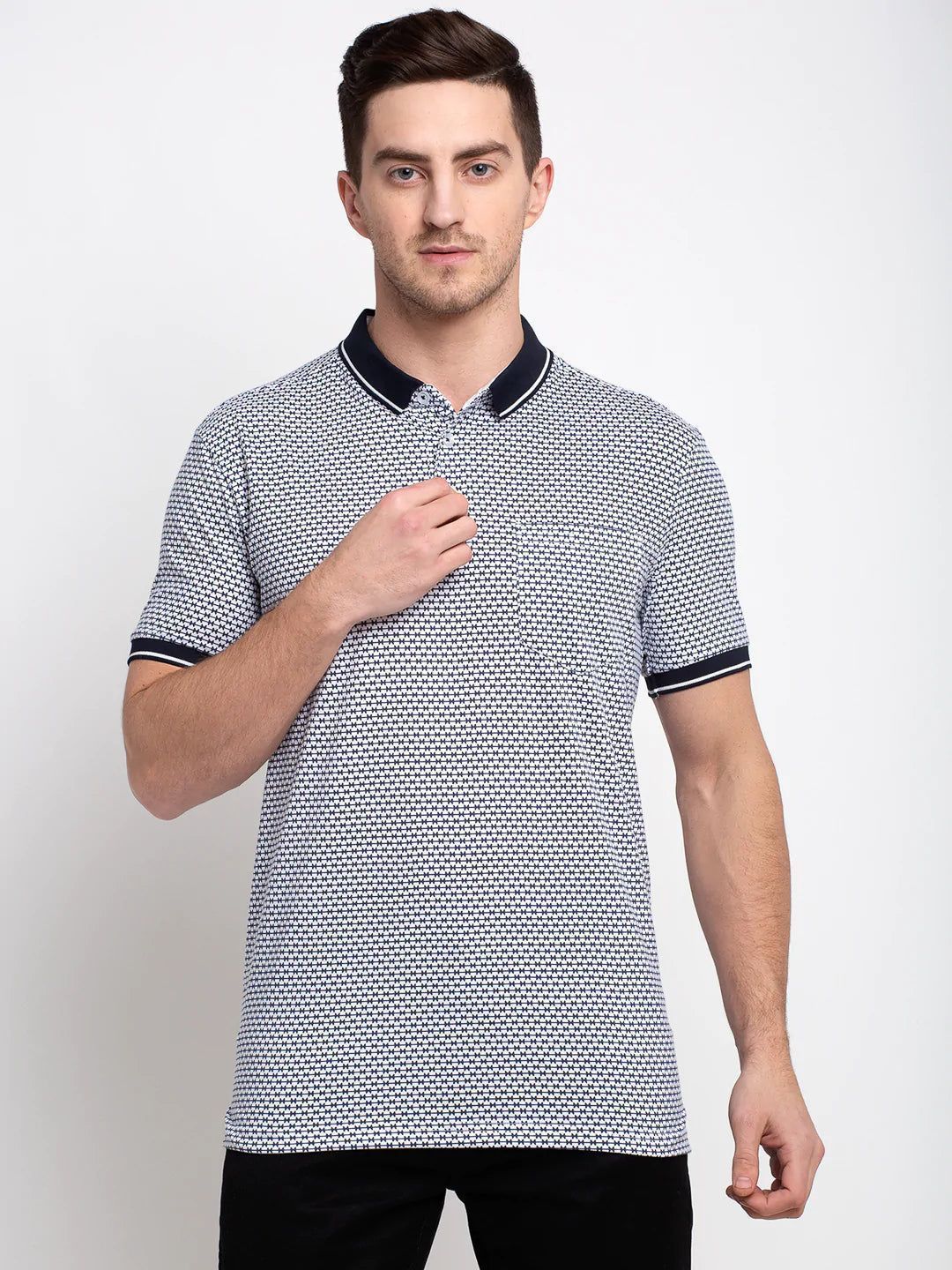 Rodamo  Men Off-White Printed Polo Collar T-shirt