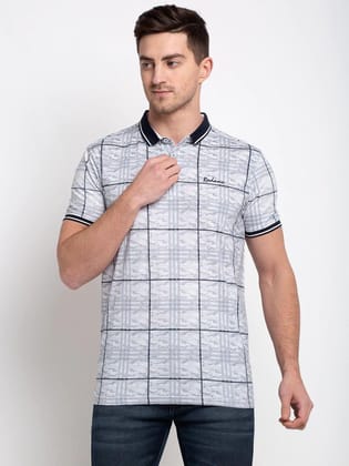 Rodamo  Men Grey Checked Polo Collar T-shirt