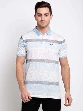 Rodamo Men Blue Slim Fit Striped Polo Collar T-shirt