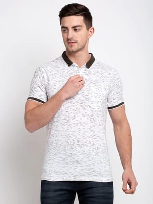 Rodamo Men White Printed Polo Collar T-shirt