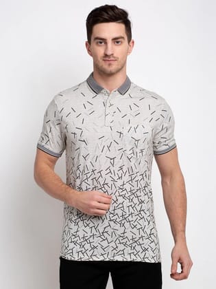 Rodamo Men Grey Printed Polo Collar T-shirt