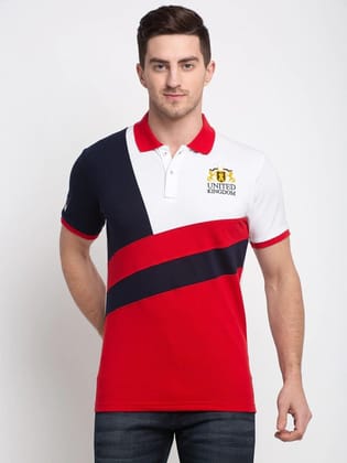 Rodamo Men Red Colourblocked Polo Collar T-shirt