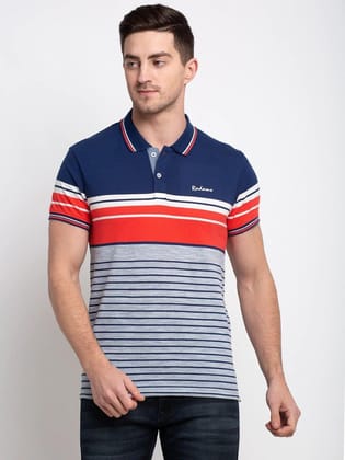 Rodamo Men Multicoloured Striped Polo Collar T-shirt