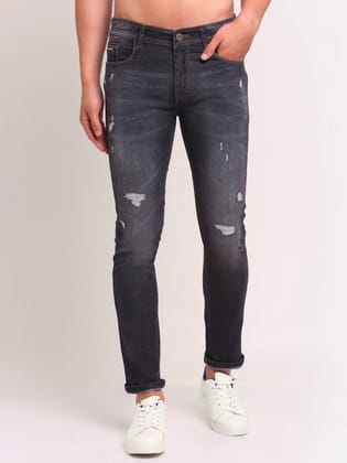 Rodamo  Men Black Slim Fit Low Distress Heavy Fade Cropped Stretchable Jeans
