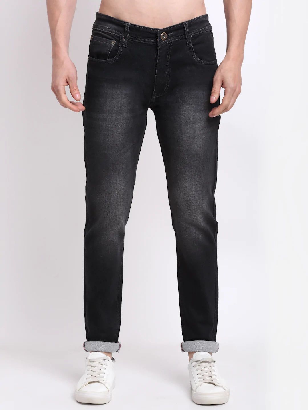 Rodamo  Men Black Slim Fit Heavy Fade Stretchable Jeans