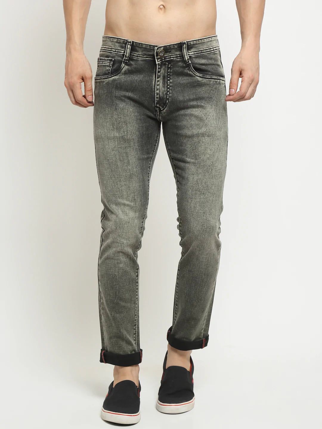 Rodamo  Men Green Slim Fit Heavy Fade Stretchable Jeans