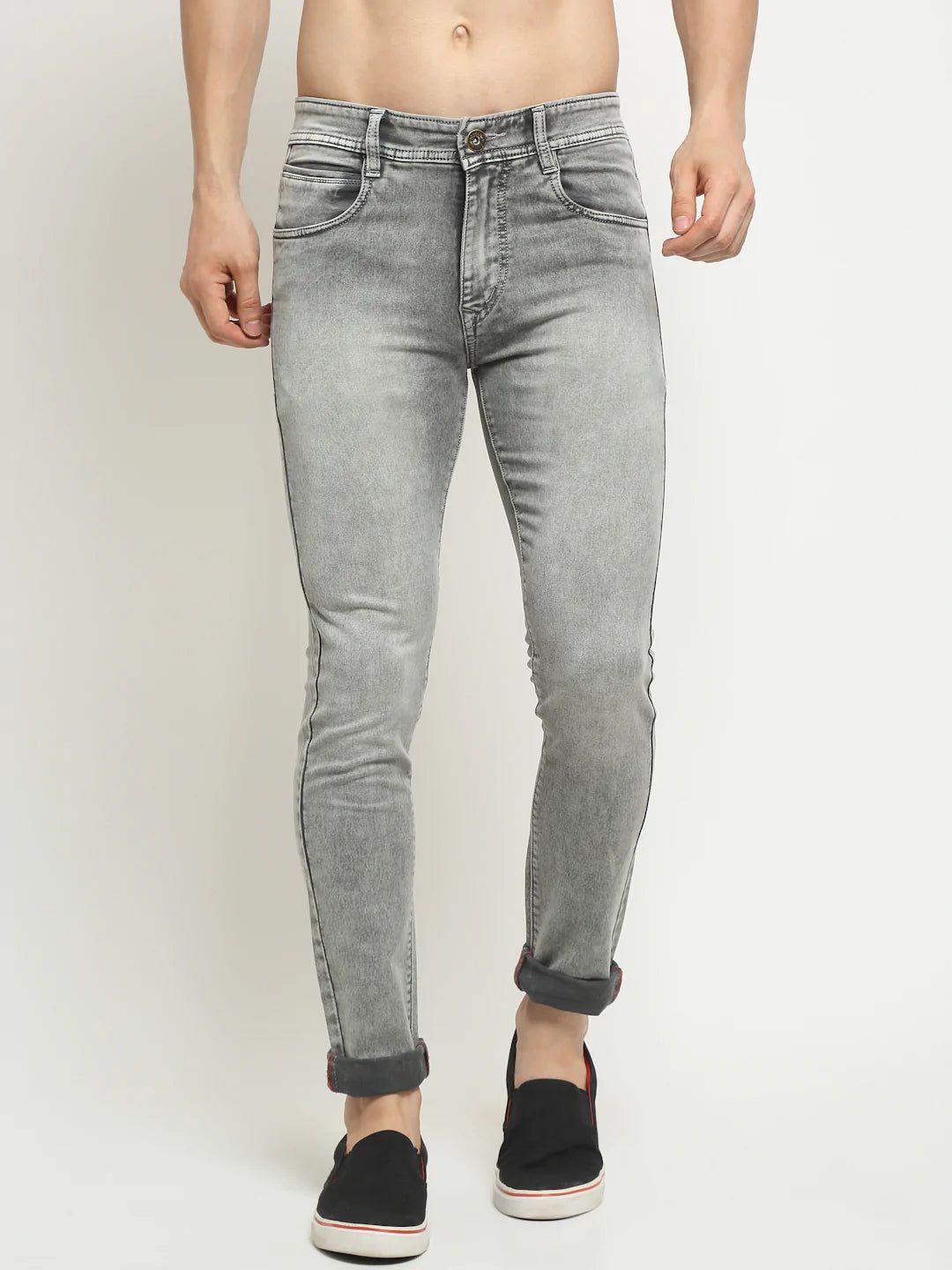 Rodamo  Men Grey Slim Fit Heavy Fade Stretchable Jeans
