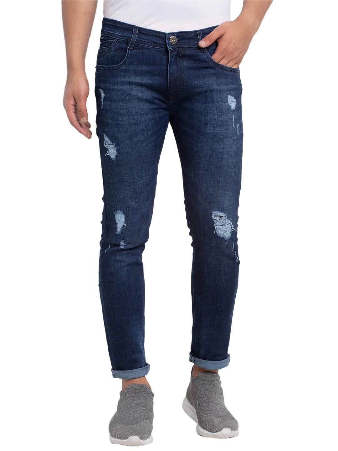 Rodamo  Men Blue Slim Fit Mid-Rise Low Distress Jeans