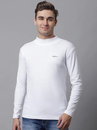 Rodamo  Men White High Neck Slim Fit Cotton T-shirt