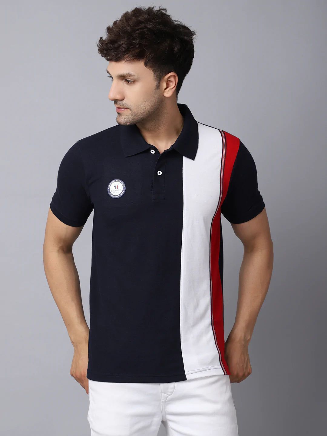 Rodamo  Men cotton Navy Blue  French Middle Red Purple Polo Collar Slim Fit T-shirt