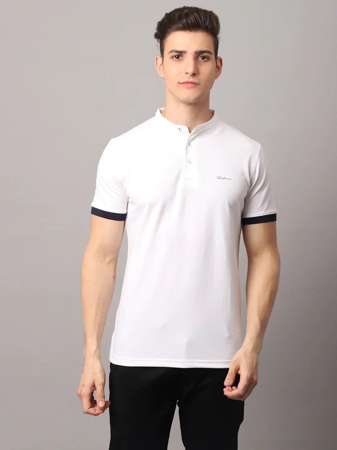 Rodamo  Men White Mandarin Collar Slim Fit T-shirt