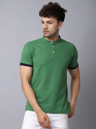 Rodamo  Men Green Mandarin Collar Slim Fit T-shirt