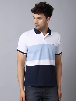 Rodamo  Men Multicoloured Striped Polo Collar Slim Fit T-shirt
