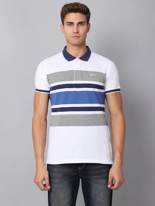 Rodamo  Men Multicoloured  magnolia Striped Polo Collar Slim Fit T-shirt