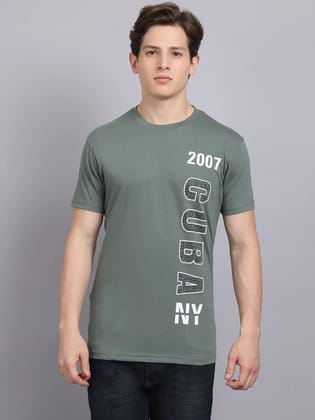 Rodamo  Men Grey Typography Printed Raw Edge Slim Fit T-shirt