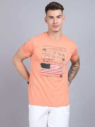 Rodamo  Men Orange Typography Printed Slim Fit T-shirt