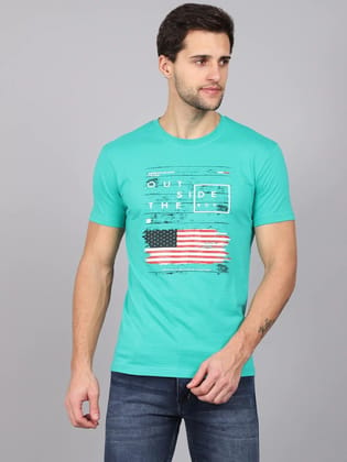 Rodamo  Men Green Typography Printed Slim Fit T-shirt