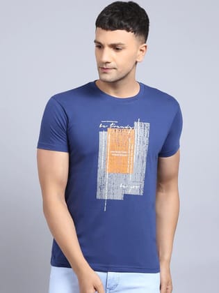 Rodamo  Men Blue Printed Slim Fit T-shirt