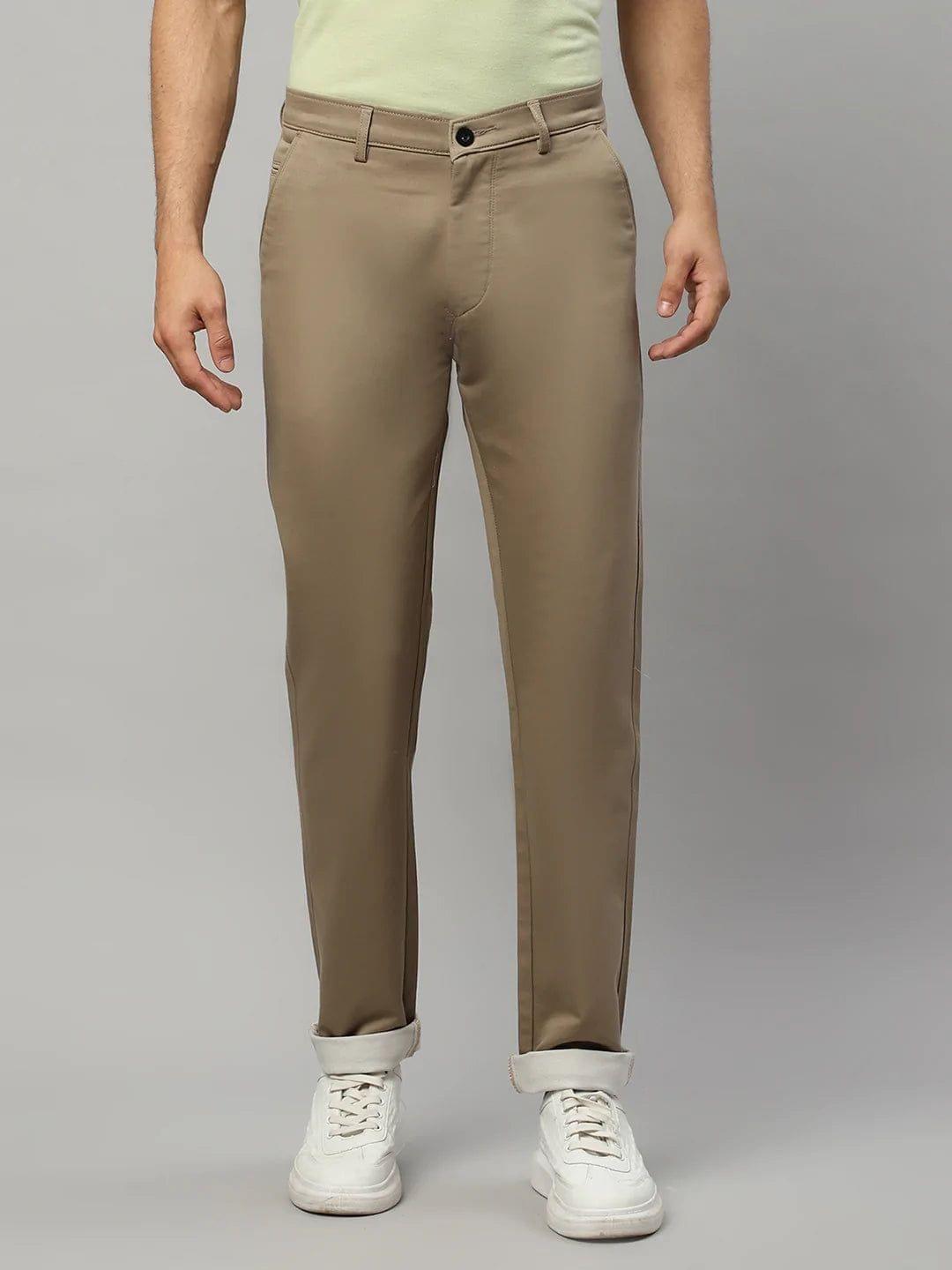 Rodamo  Men Khaki Solid Slim Fit Cotton Chinos