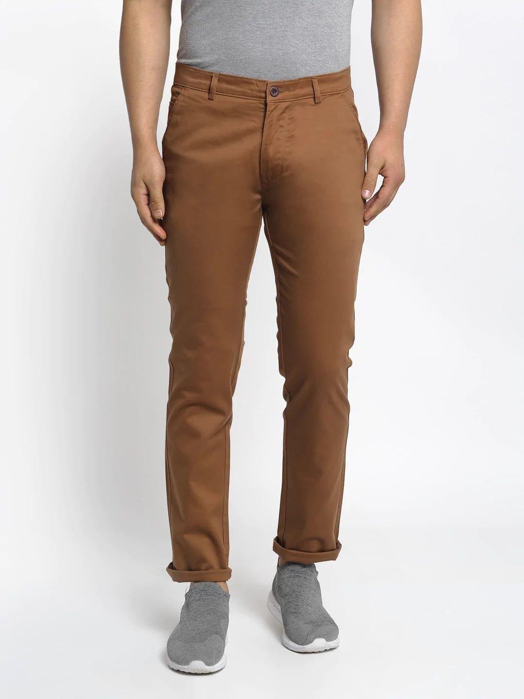 Rodamo  Men Brown Slim Fit Solid Regular Trousers