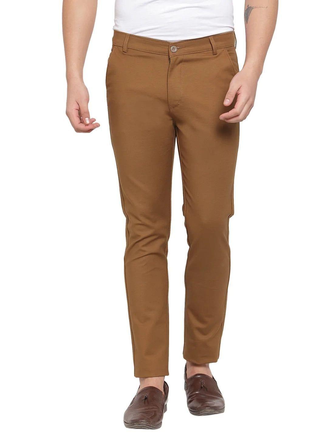 Rodamo  Men Brown Slim Fit Solid Regular Trousers