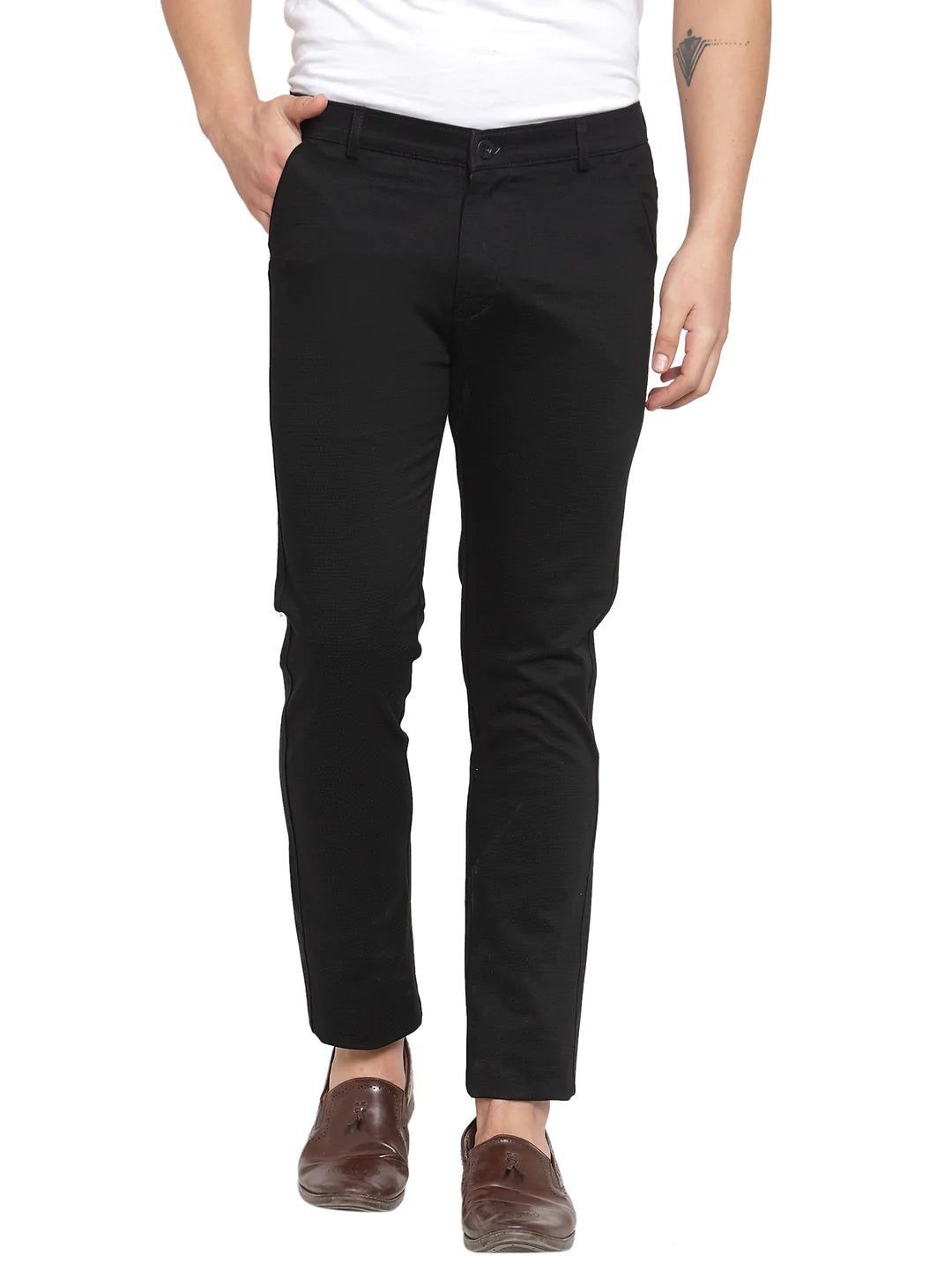 Rodamo  Men Black Slim Fit Solid Regular Trousers