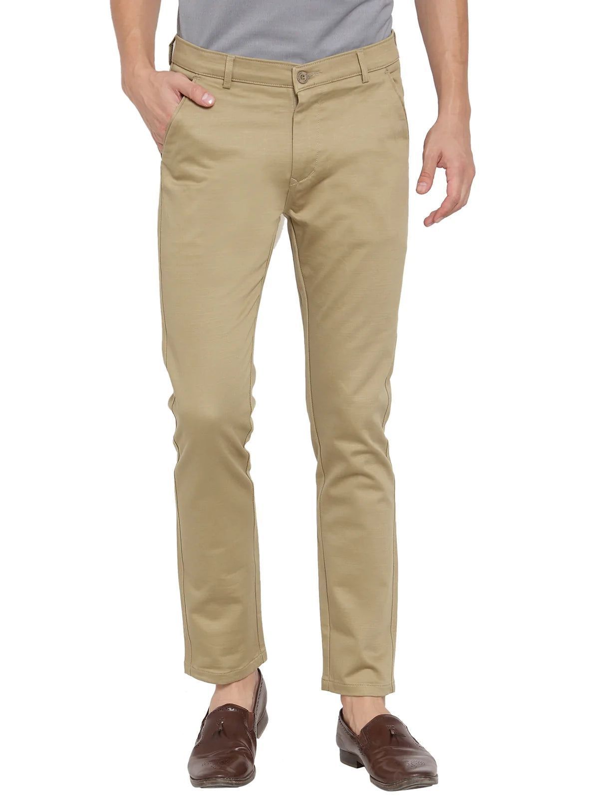 Rodamo  Men Khaki Slim Fit Solid Chinos