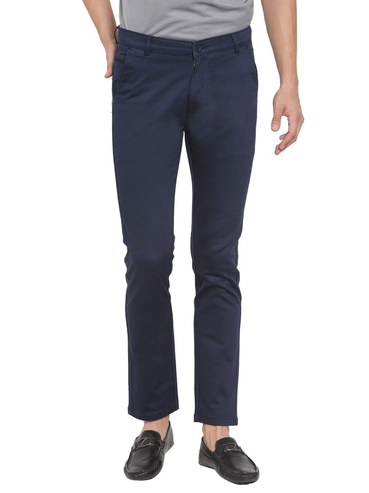 Rodamo  Men Navy Blue Slim Fit Solid Regular Trousers