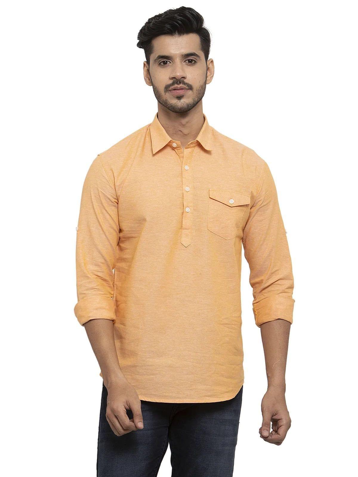 Rodamo  Men Orange Solid Pathani Kurta