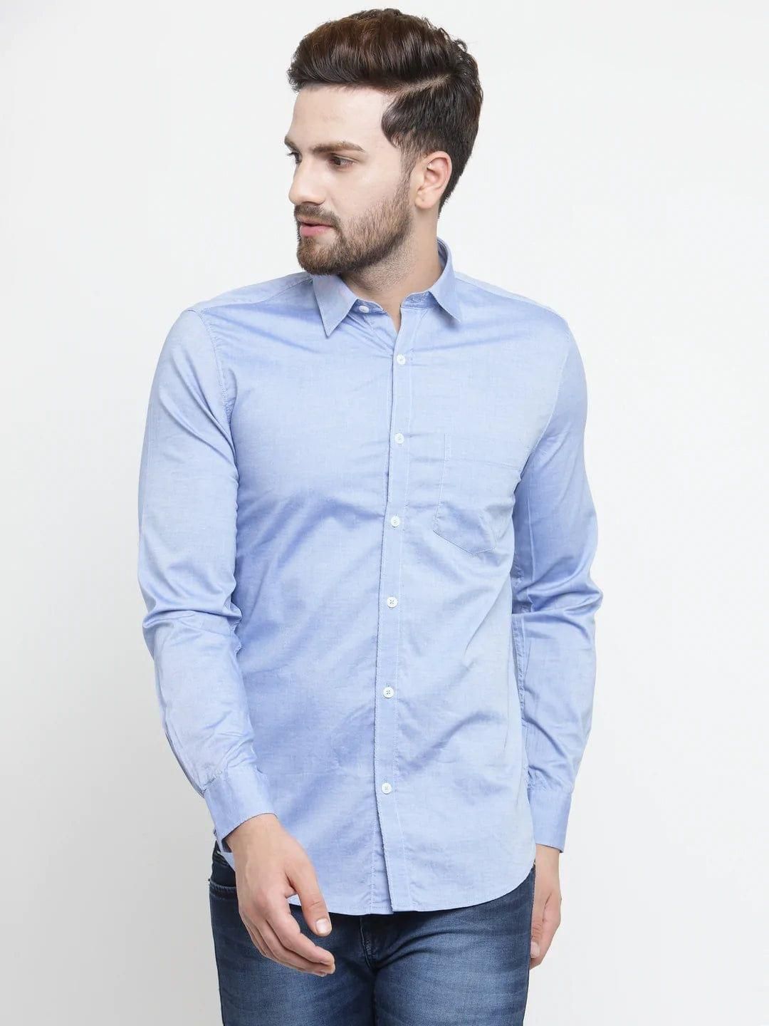 Rodamo  Men Blue Slim Fit Solid Casual Shirt