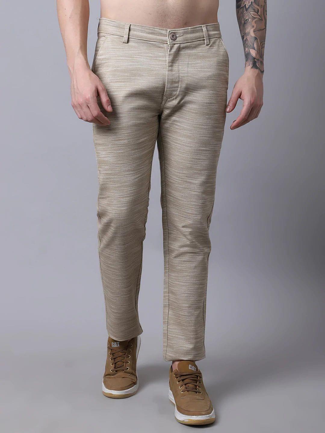 Rodamo  Men Khaki Slim Fit Solid Trousers