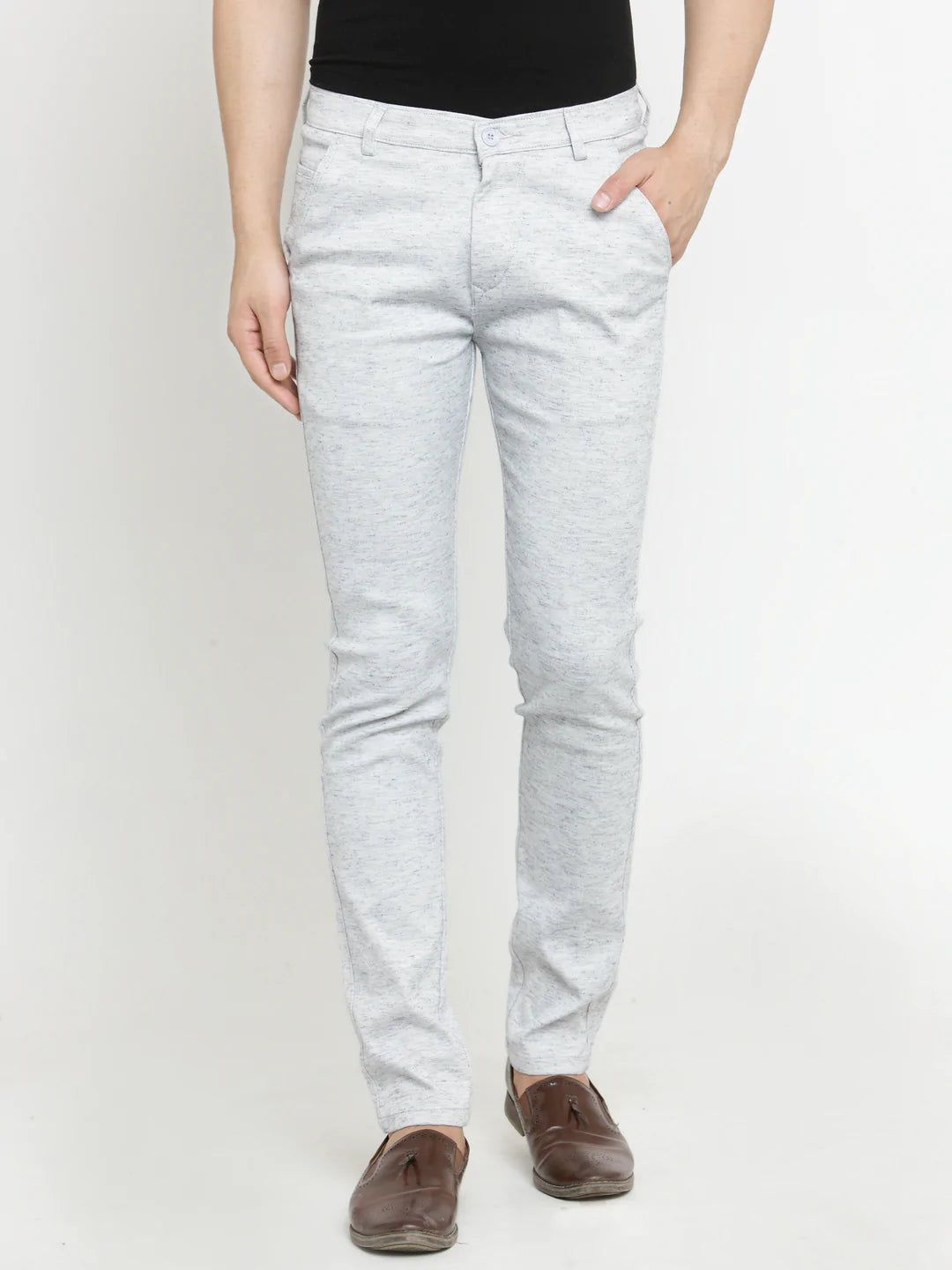 Rodamo  Men Grey Slim Fit Trousers