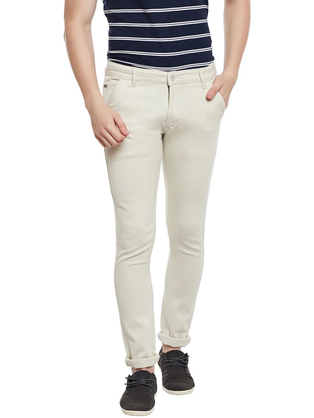Rodamo  Men Beige Slim Fit Trousers