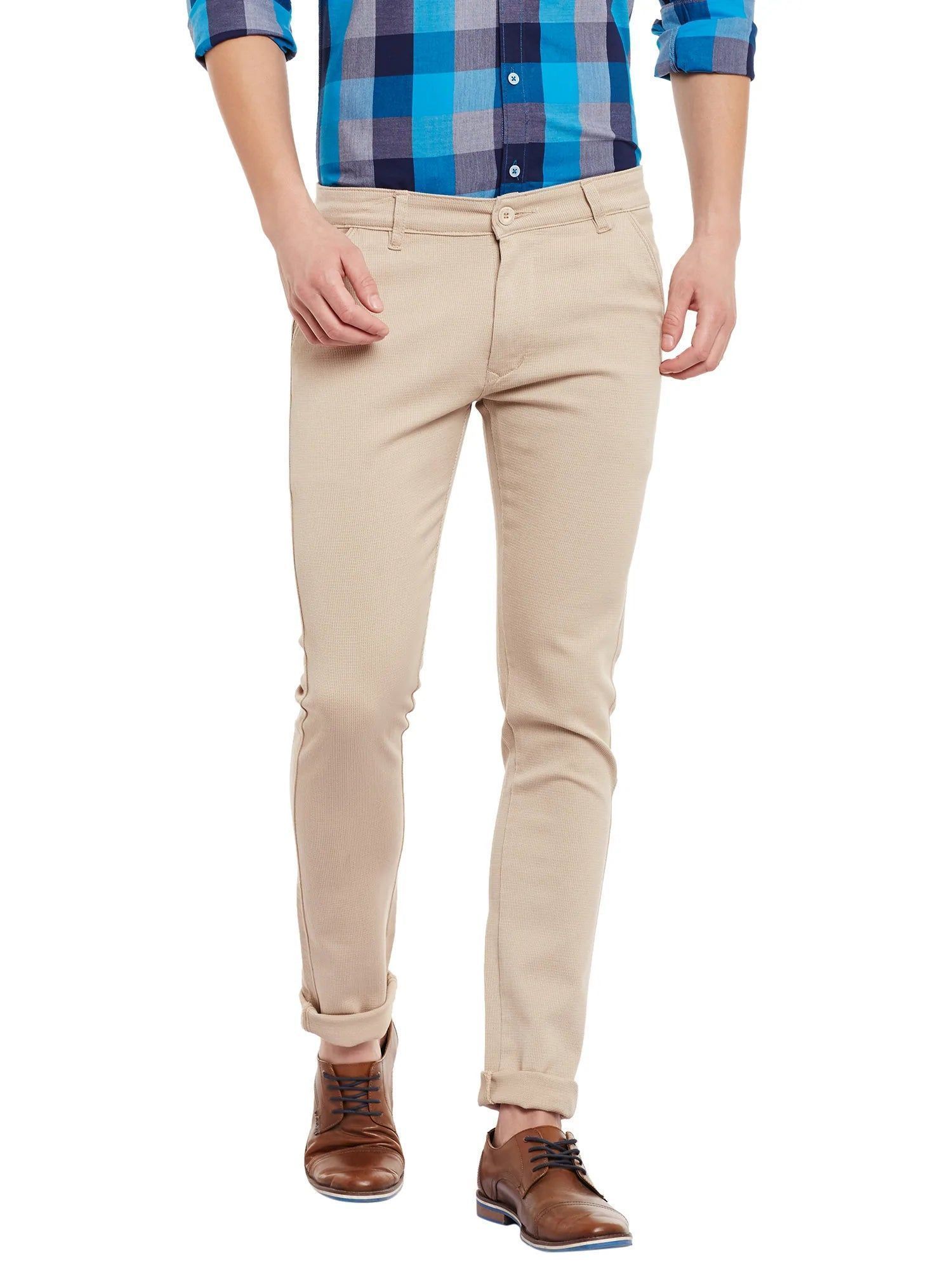 Rodamo  Men Beige Slim Fit Trousers
