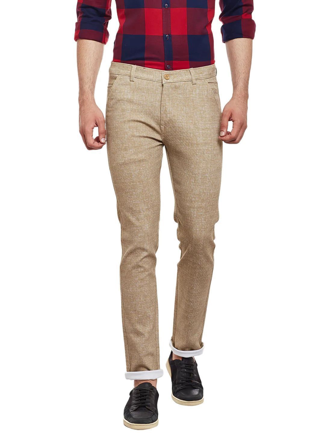 Rodamo Men Beige Slim Fit Trousers