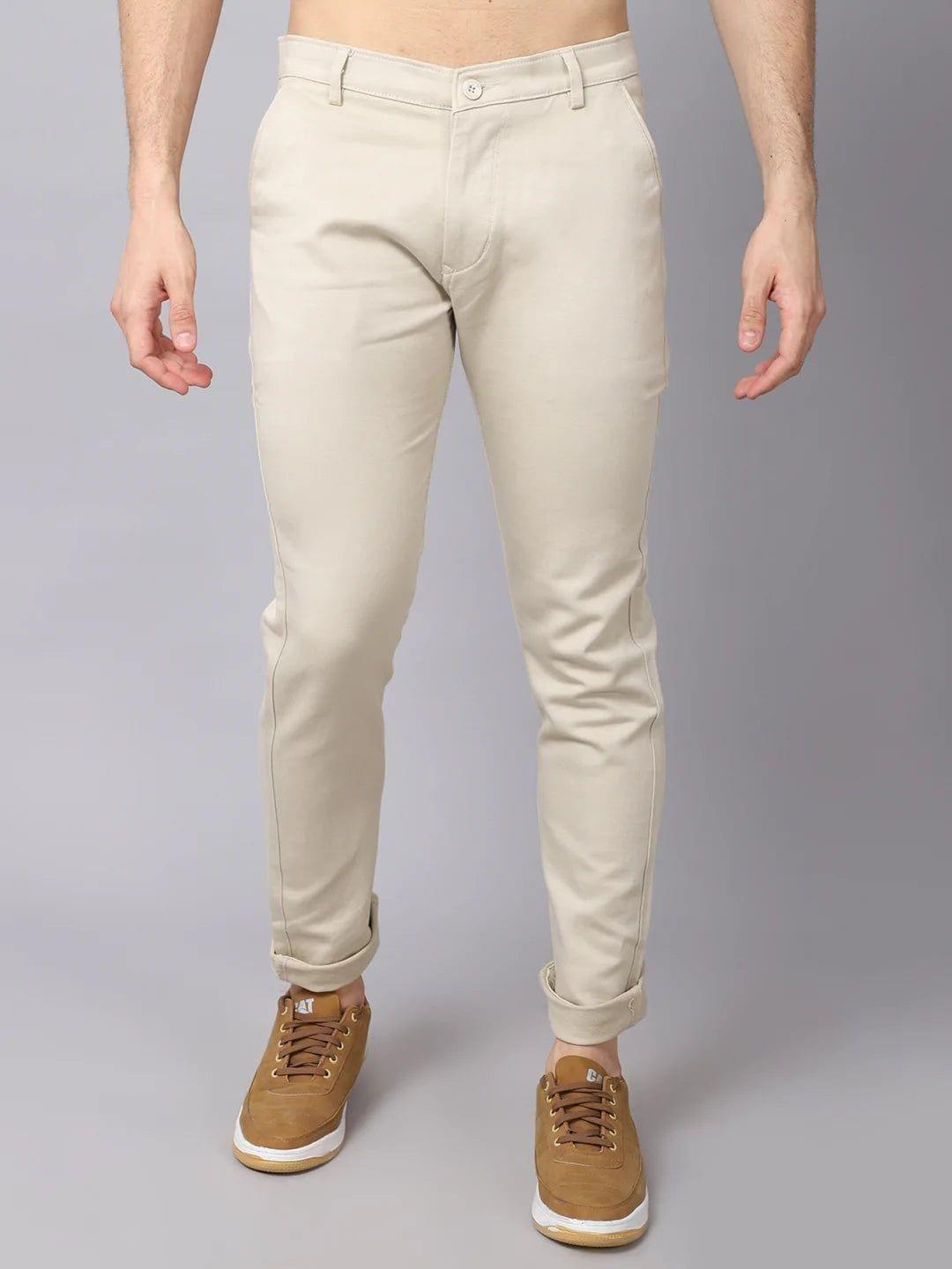 Rodamo  Men Beige Slim Fit Trousers