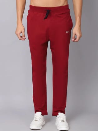 Rodamo  Men Maroon Solid Cotton Slim-Fit Track Pant