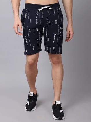 Rodamo  Men Navy Blue Printed Slim Fit Sports Shorts