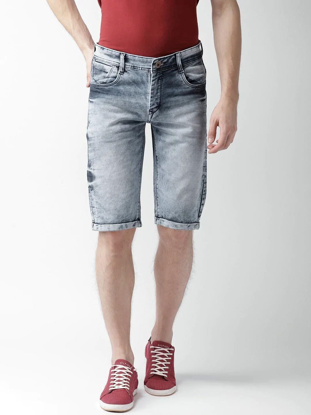 Rodamo Men Blue Washed Slim Fit Denim Shorts