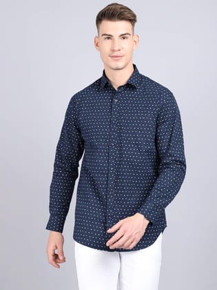 Rodamo  Men Navy Blue Slim Fit Printed Casual Shirt