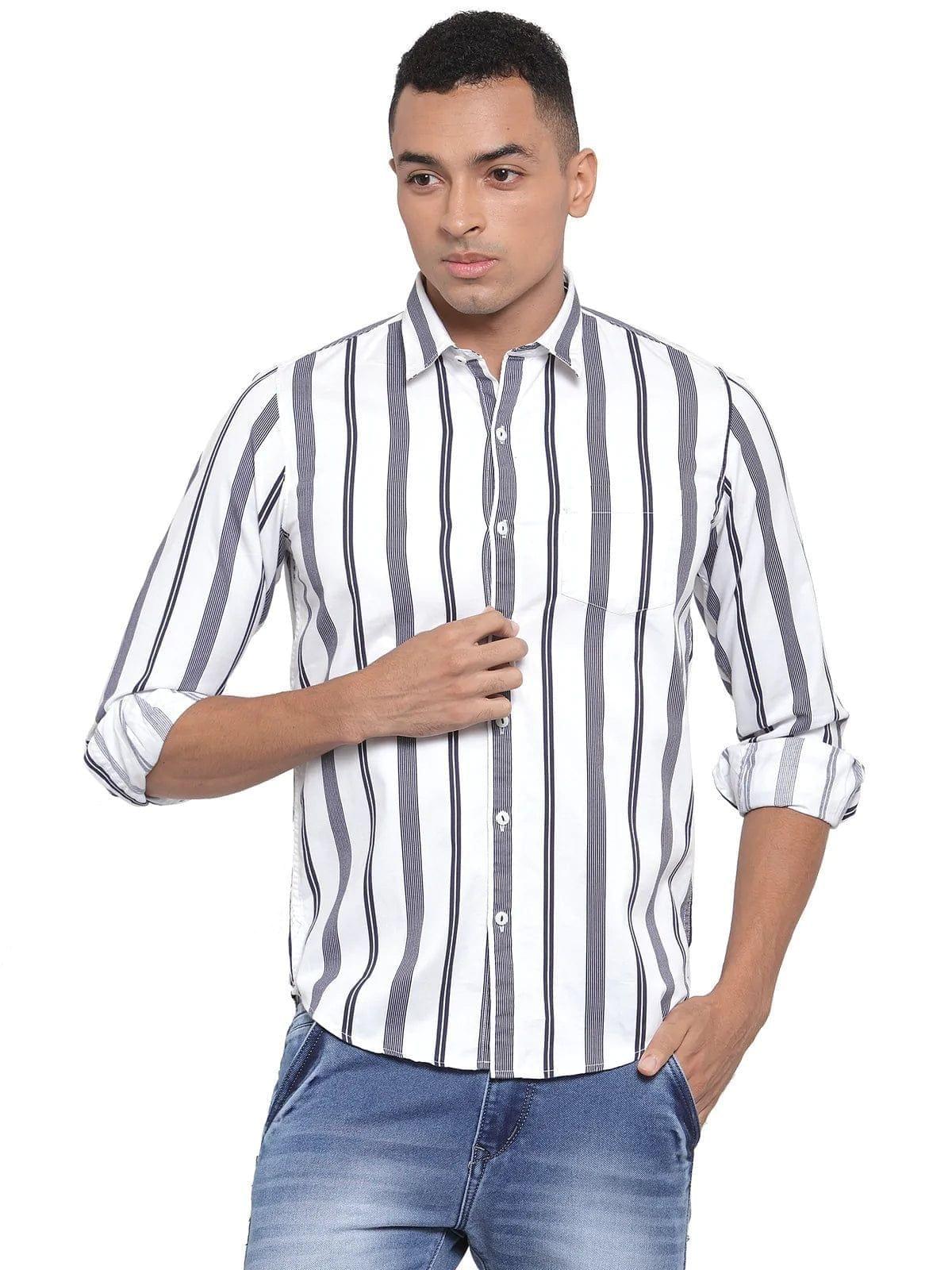 Rodamo  Men Navy Blue Slim Fit Striped Shirts