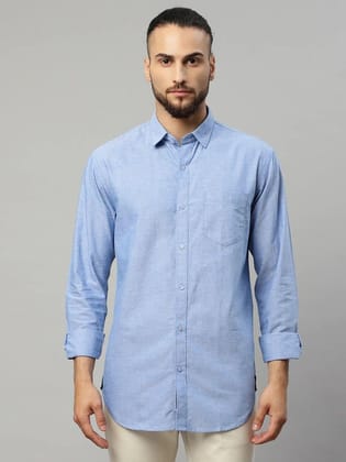 Rodamo  Men Blue Solid Slim Fit Cotton Casual Shirt