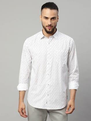 Rodamo Men White Slim Fit Printed Cotton Casual Shirt