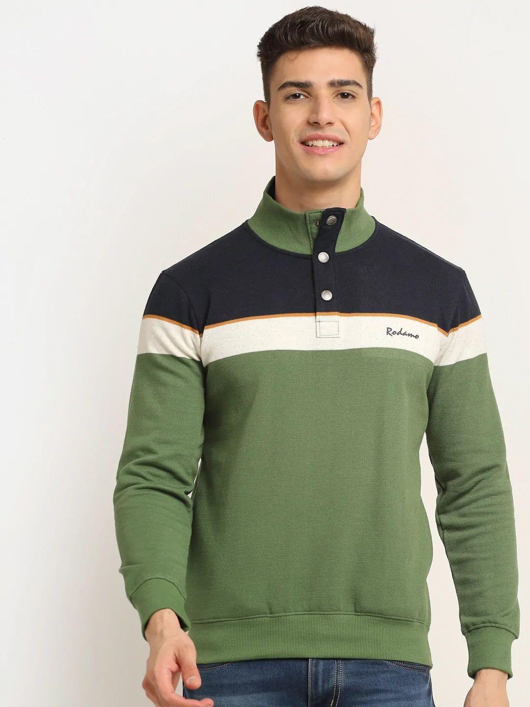 Rodamo Men Green Colourblocked Sweatshirt