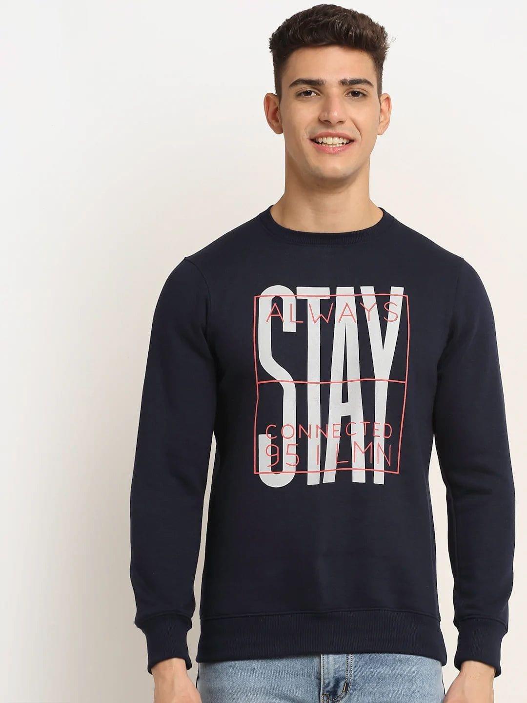 Rodamo Men Navy Blue Printed Fleece Sweatshirt