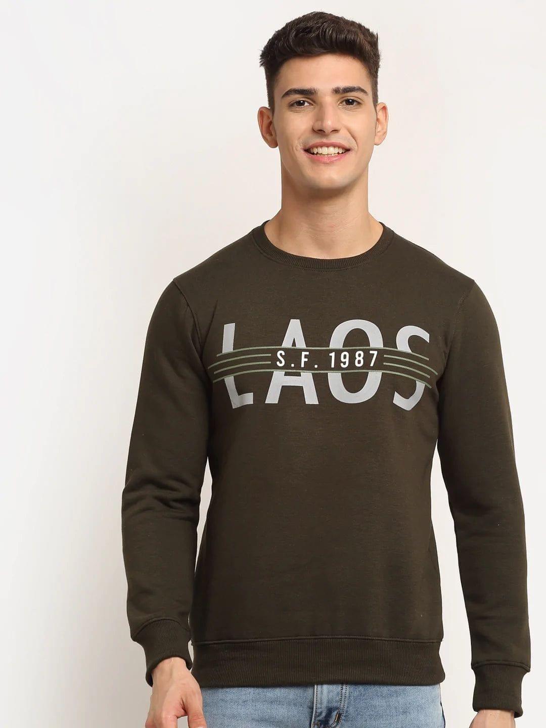 Rodamo  Men Olive Green Printed Sweatshirt
