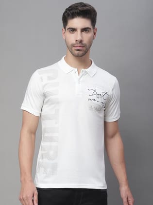 Rodamo Typography Printed Polo Collar Slim Fit Cotton T-shirt
