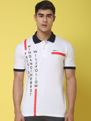 Rodamo Typography Printed Polo Collar Cotton Slim Fit T-shirt